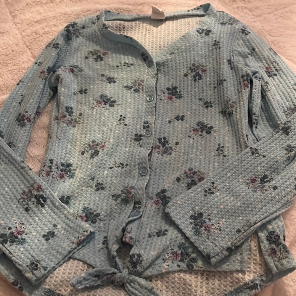 Light-Blue floral shirt. Brand is Wallflower Girl. M (10-12)